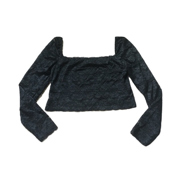 Guess Tops - Guess Longsleeve Black Lacy Crop Top
